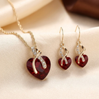 Gold Ruby Twisted Heart Jewelry Set