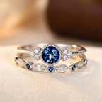 Silver Sapphire Halo Ring
