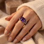 Silver Amethyst Geometric Ring