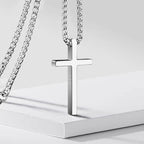 Bezel Cross Necklace | White Gold