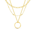 Open Circle Three Row Necklace | Gold
