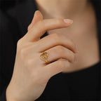 Gold-Tone Paw & Heart Ring – Stainless Steel Jewelry for Pet Lovers