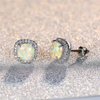 Elegant Silver Earrings with Round White Fire Opal