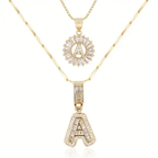 Pave letter initial necklace set | Gold