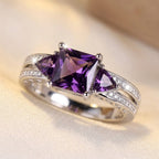 Silver Amethyst Geometric Ring
