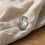 Turquoise Silvered Waves Ring