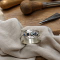 Blue Inlaid Stones Silvered Ring