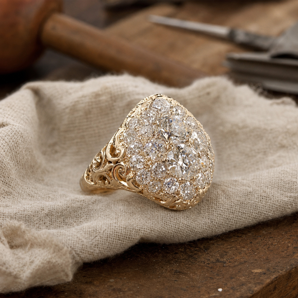 Vintage gold ring with round diamonds