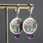Boho Earrings with Purple Crystals in Sterling Silver