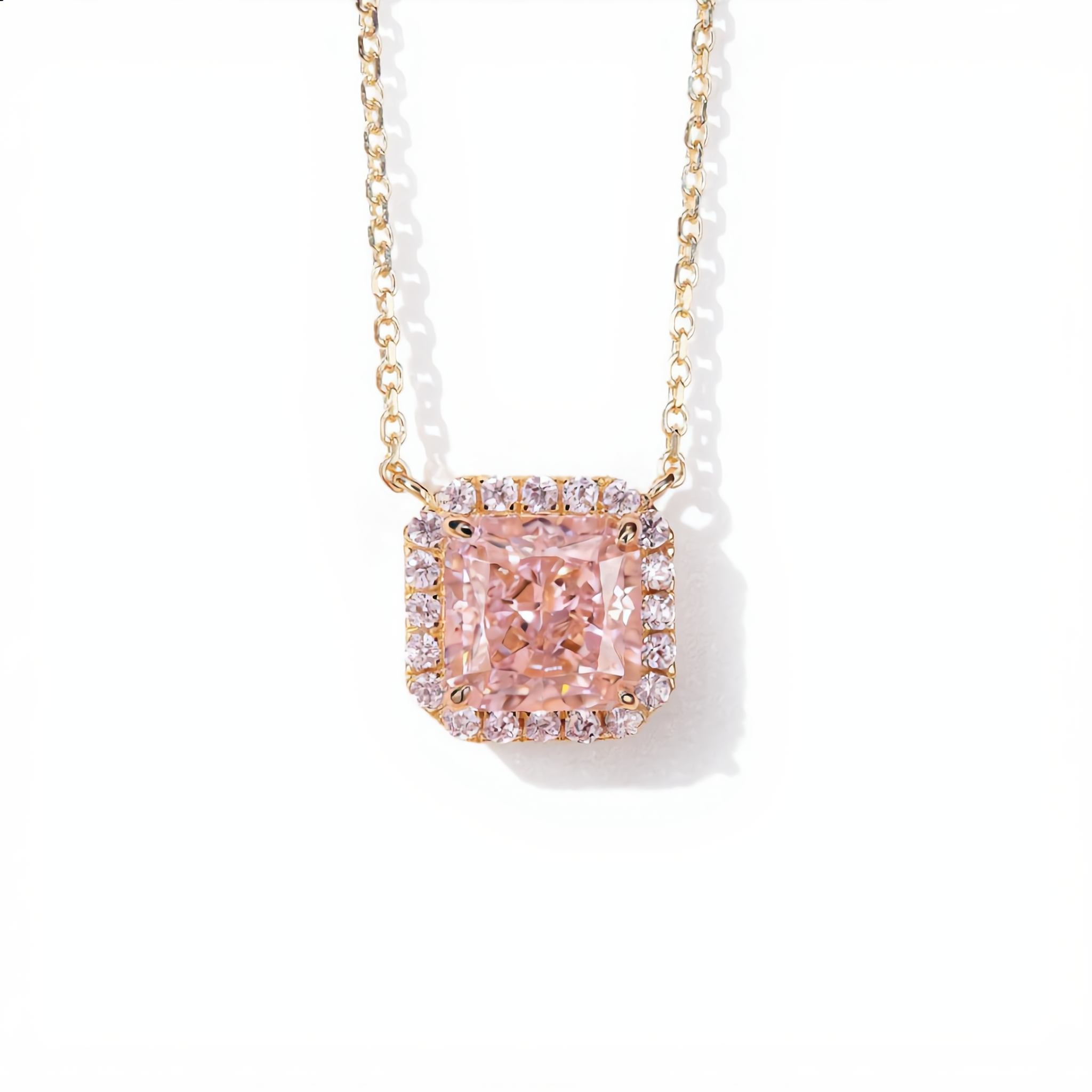Morganite Crystal Square Necklace | Gold