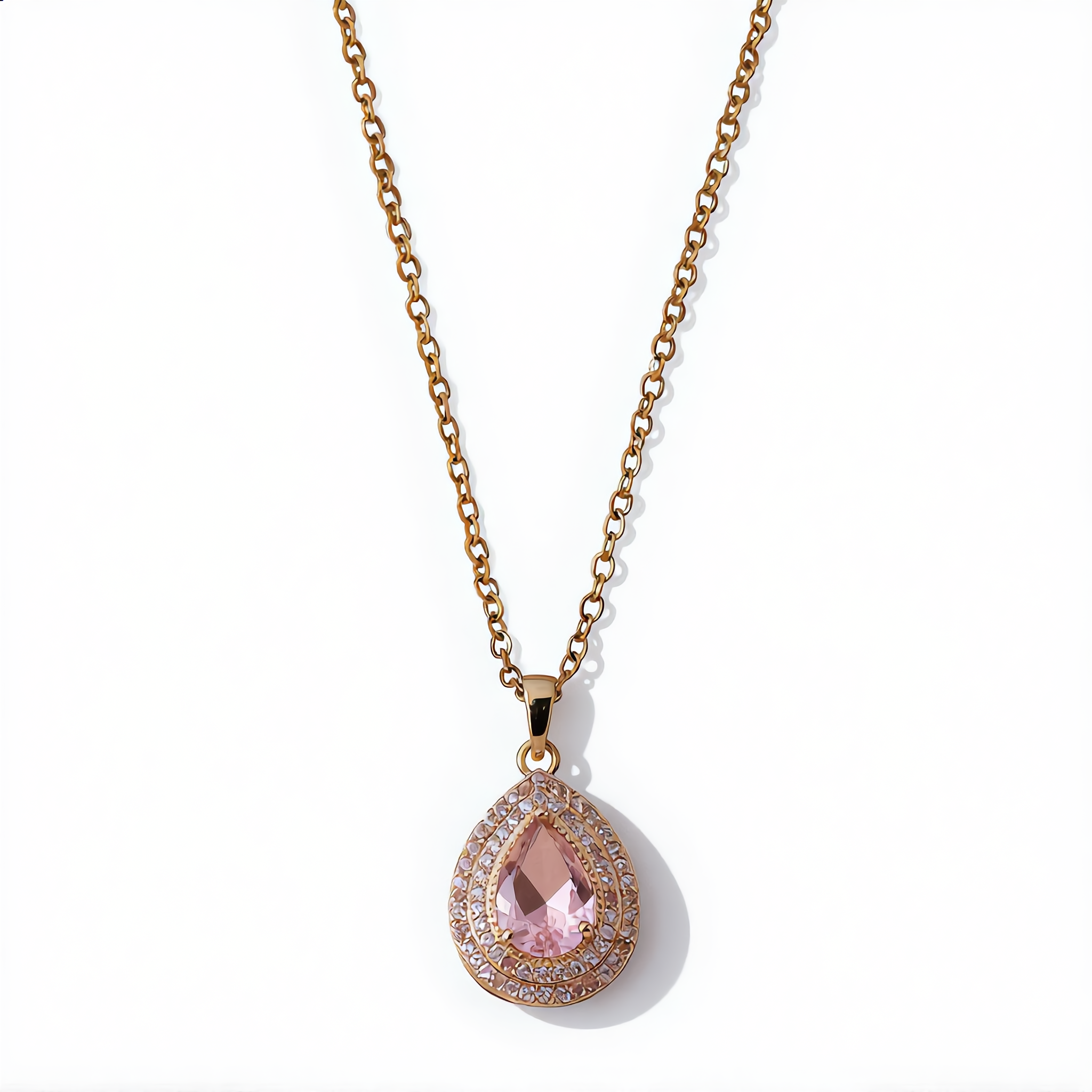 Morganite Gemstone Teardrop Necklace | Gold