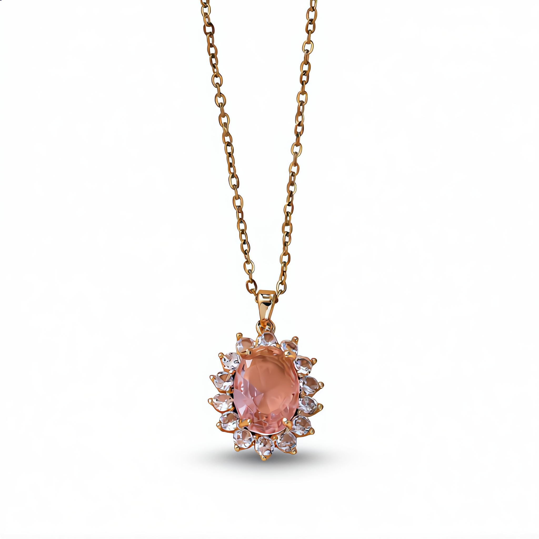 Morganite Gemstone Sunburst Necklace | Gold