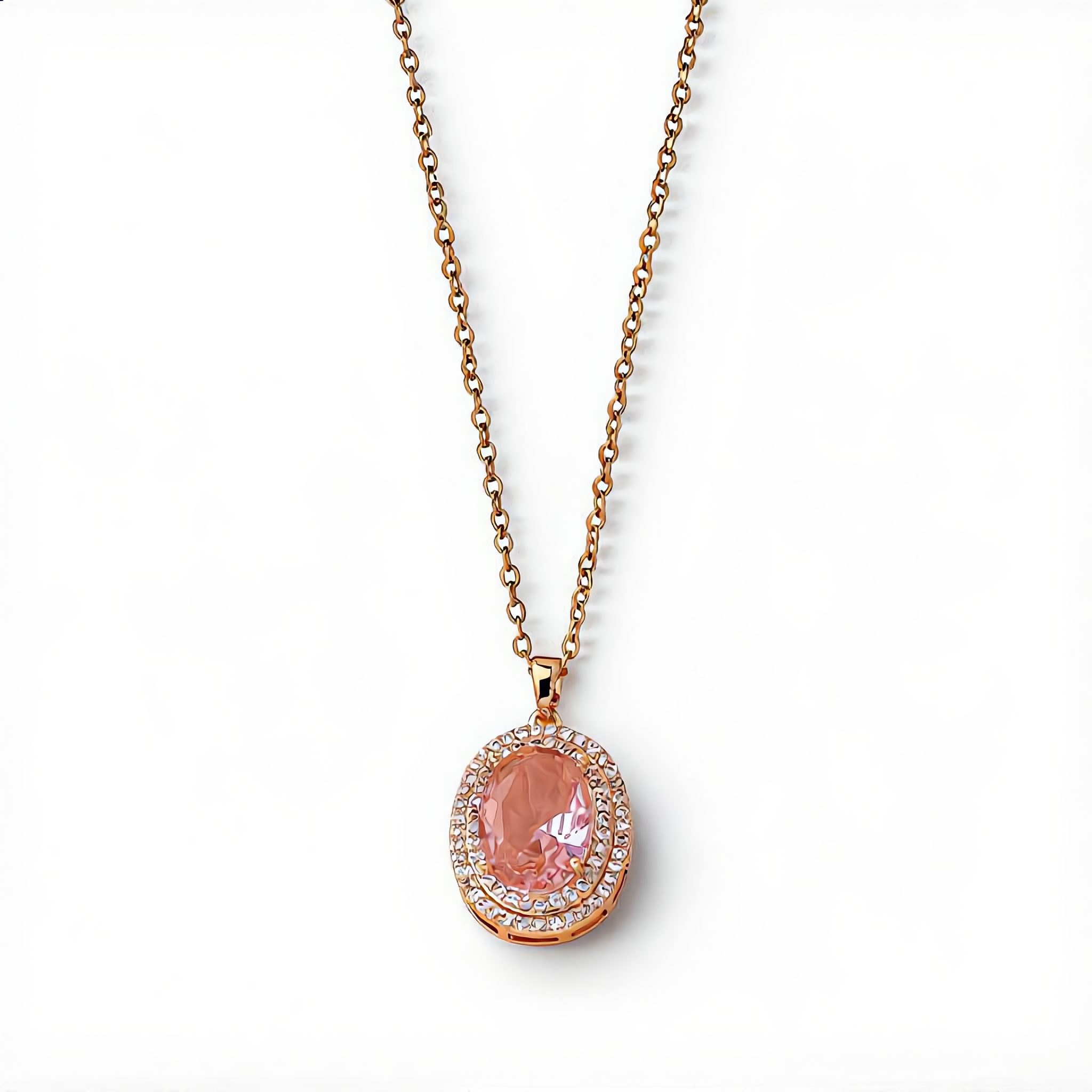 Morganite Gemstone Oval Necklace | Gold
