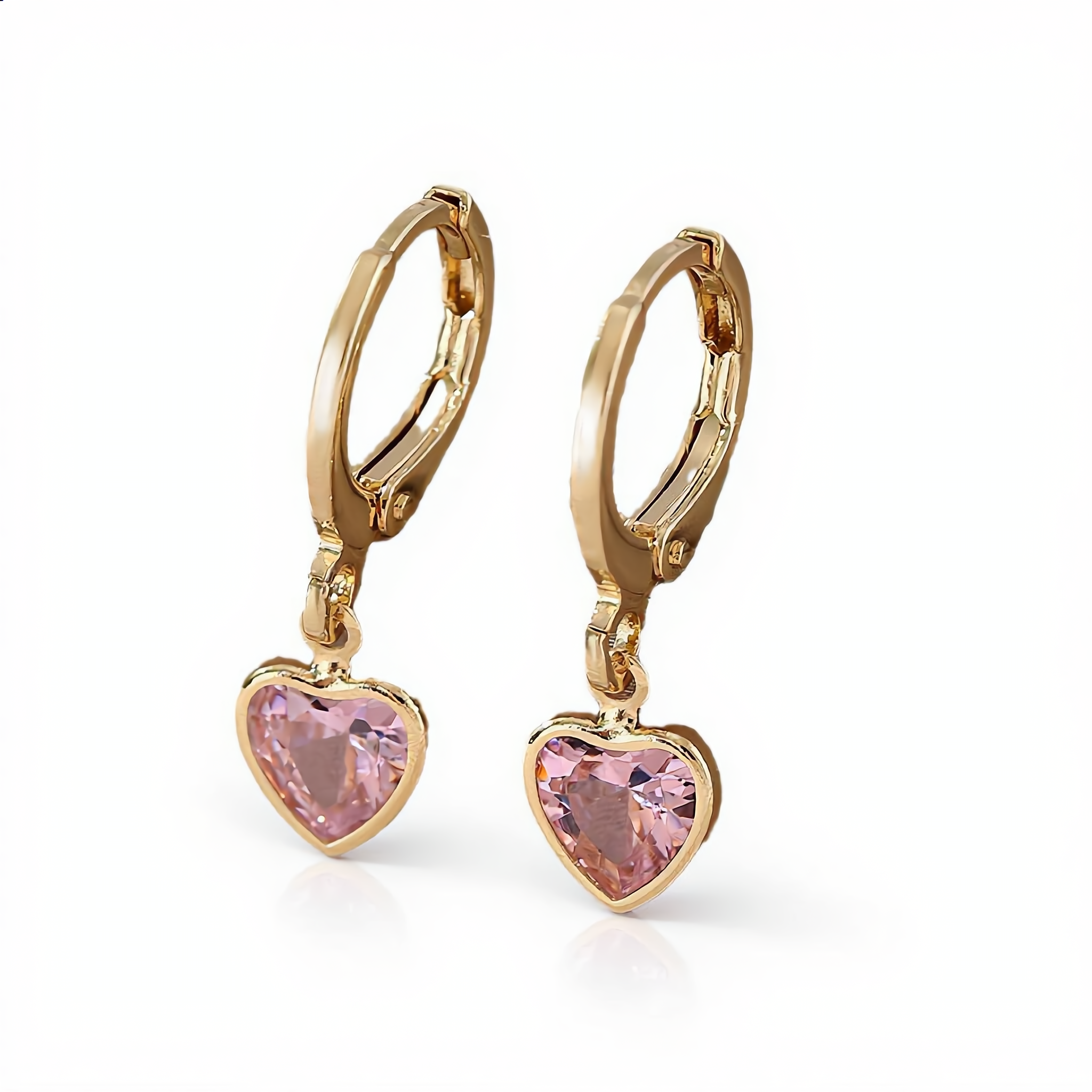 Morganite Crystal Heart Earrings | Gold