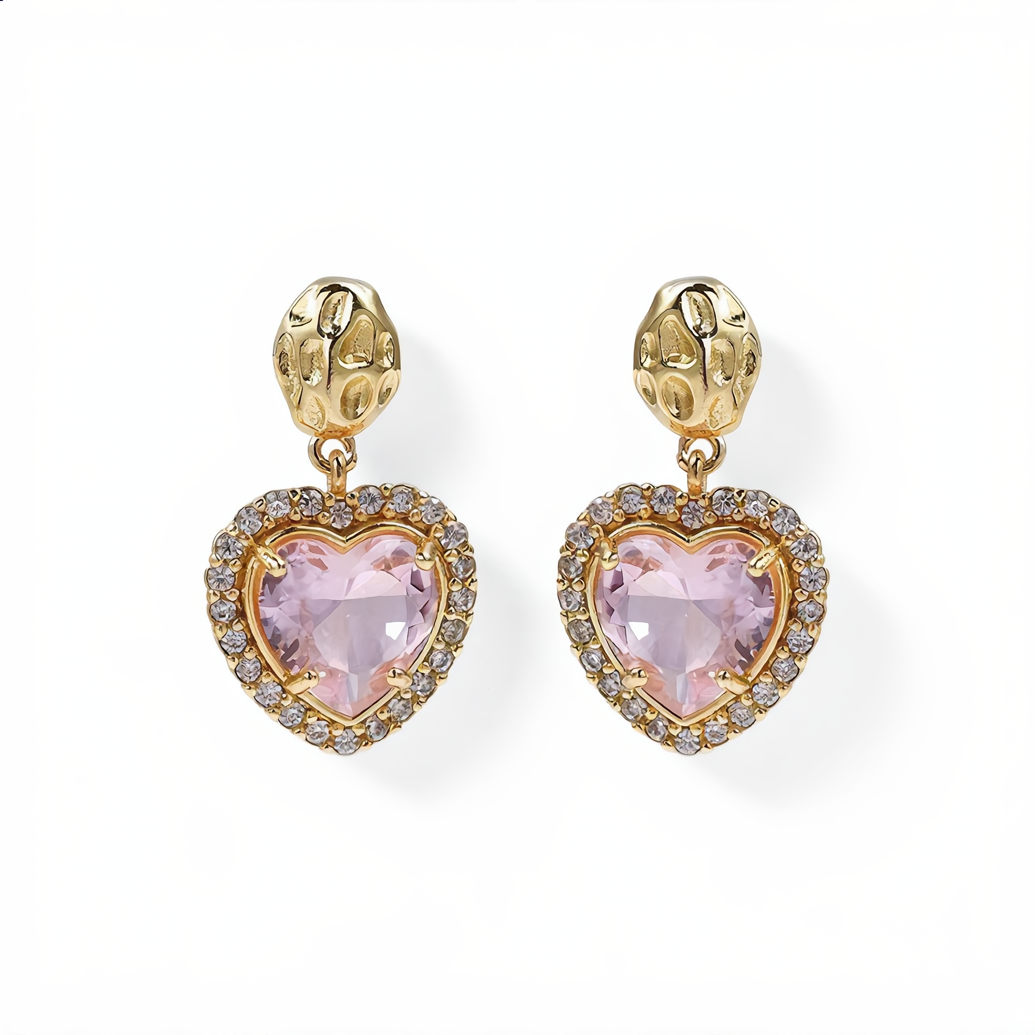 Delicate Gemstone Heart Earrings | Gold