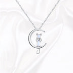 Moonstone Crescent and Cat Necklace